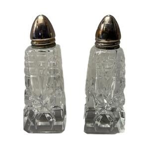 Vintage Crystal Glass Salt & Pepper Shakers Hand Cut